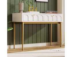 MODFU - Kaptafel - 2 Laden - Klassiek - Slaapkamer - Spaanplaat En Metaal - Crèmewit - 100 X 45 X 76,5 Cm