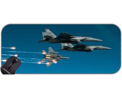 XXL Gaming Mouse Pad Large Desk Mats, F-15 Fighter Jet Military Airplane Eagle Plane Desk Mat with Stitched Edge
