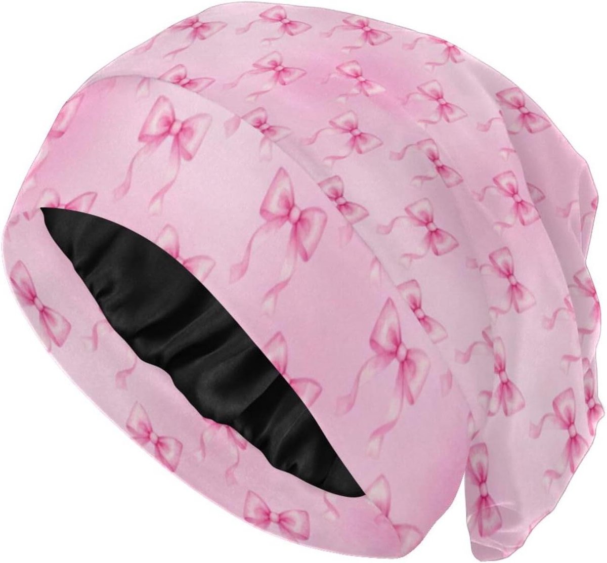 Satijnen Slaap Cap - Haar Bonnet - Bescherming Haar - Dubbellaags Ontwerp - One Size - Zwart