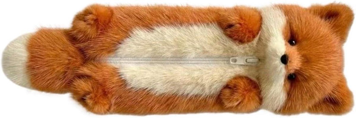 Schattig Etui - Pluche Organizer - Schoolbenodigdheden Opbergen - Zacht Pluche Dier - 31x13cm - Bruin