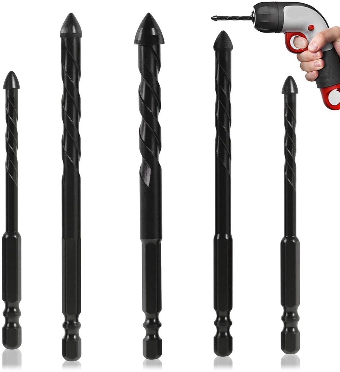 Tegelboor Set - Diamantboor Glasboor - Renoveren Knutselen - Zeskantschacht Dubbele Propeller - 5 stuks - Zilver