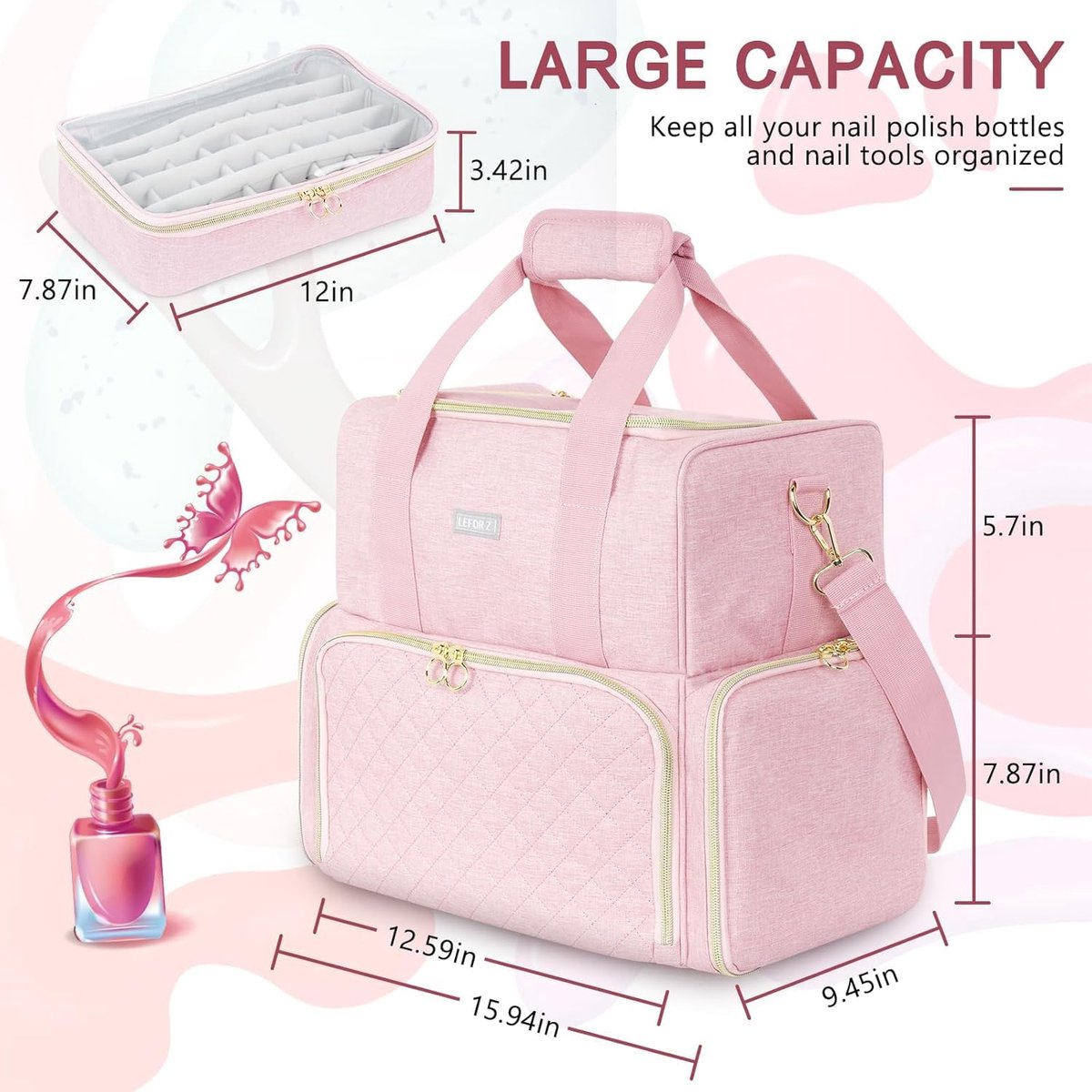Nagellak Organizer - Opbergtas - Nagelspullen Opbergen - 80 Flessen Capaciteit - 40.5 cm - Roze
