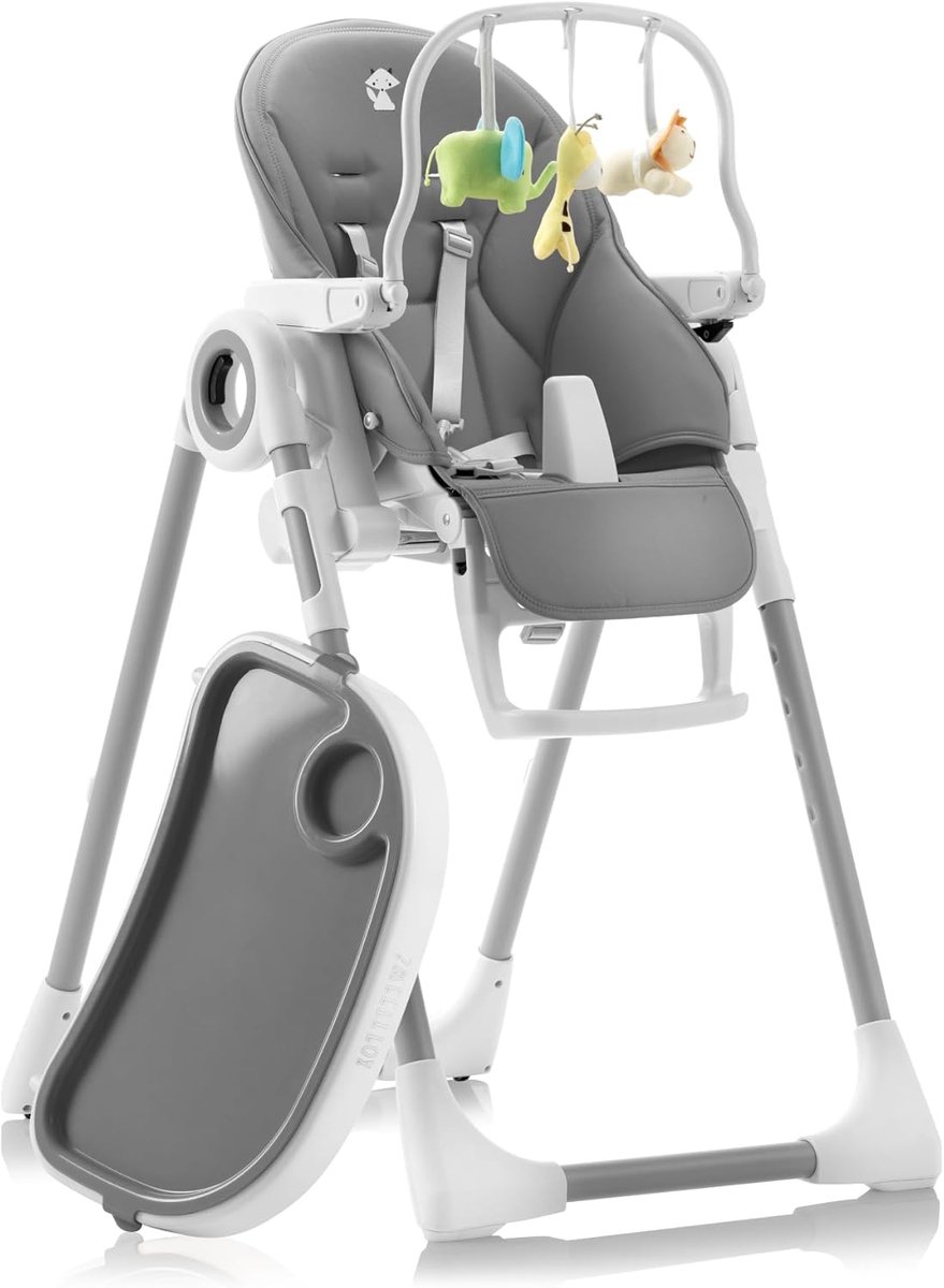Adjustable, Collapsible, Baby High Chair with Toy Arch - Baby Highchairs with 7 different heights, Adjustable seat with 5 different positions - High chairs, Removable tray, Clean to sweep, Comfortable