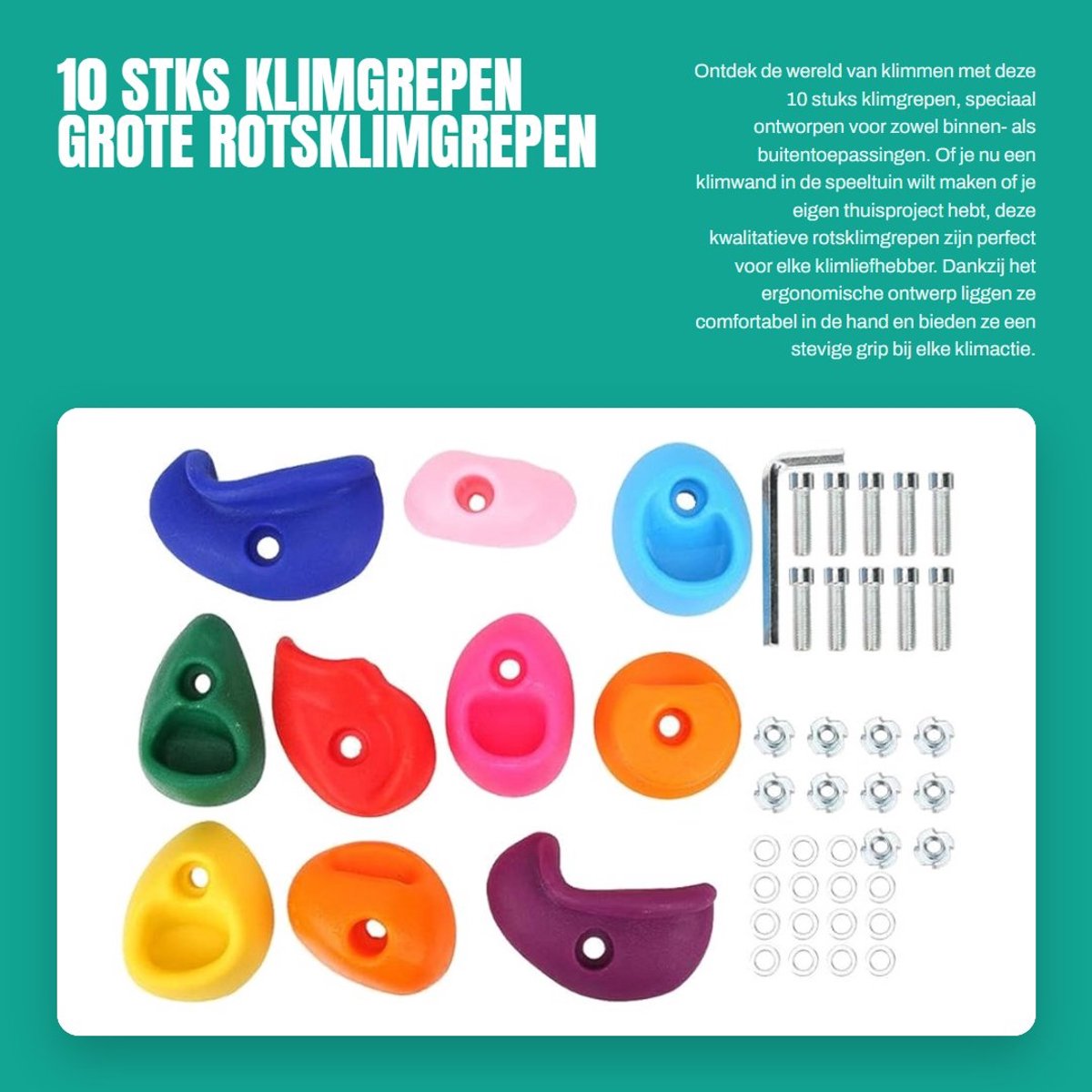 Dailygoods- Klimgrepen 10 Stuks - Grote Rotsklimgrepen - Meerkleurige Rotswandgrepen - Binnen/Buiten Gebruik - Huidvriendelijk - PE-Kunststof