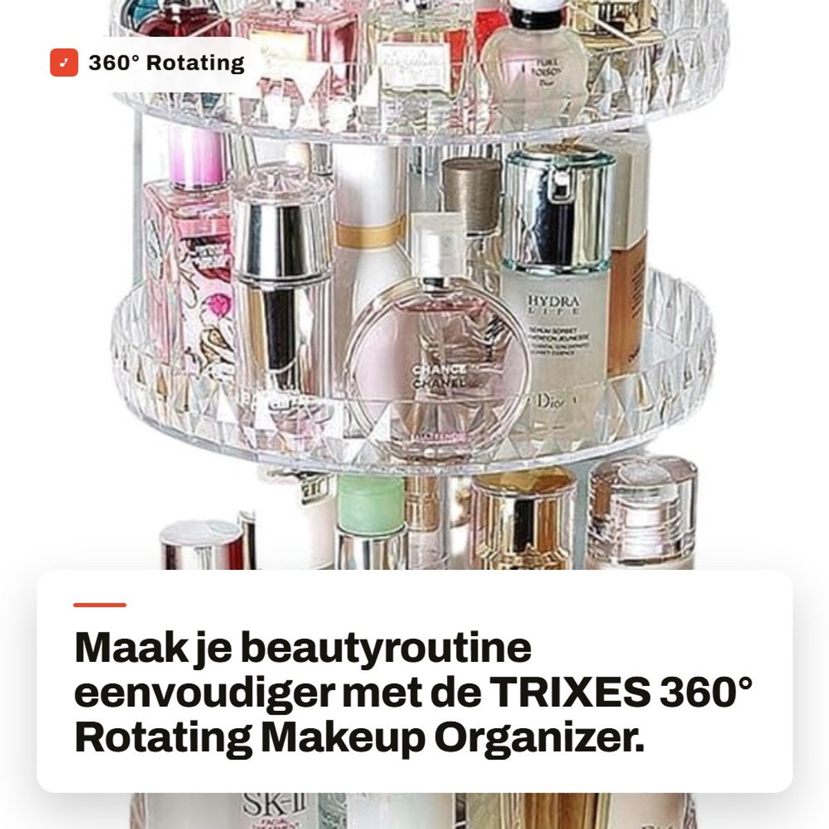 Dailygoods- Makeup Organizer 360° Draaibaar - Transparante Acryl Stand - 2/3 Lagen - Facetdesign - Gemakkelijk te Monteren - Cosmetic Organizer