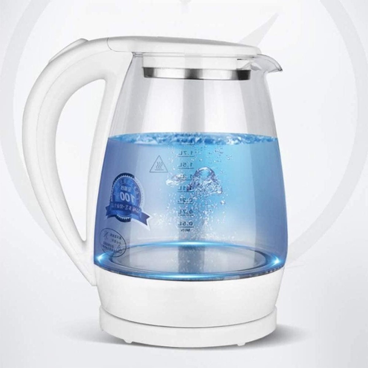 Glazen Waterketel - Thee Waterkoker - Snel Water Koken - Roestvrijstalen Deksel - 1.5 Liter - Zilver