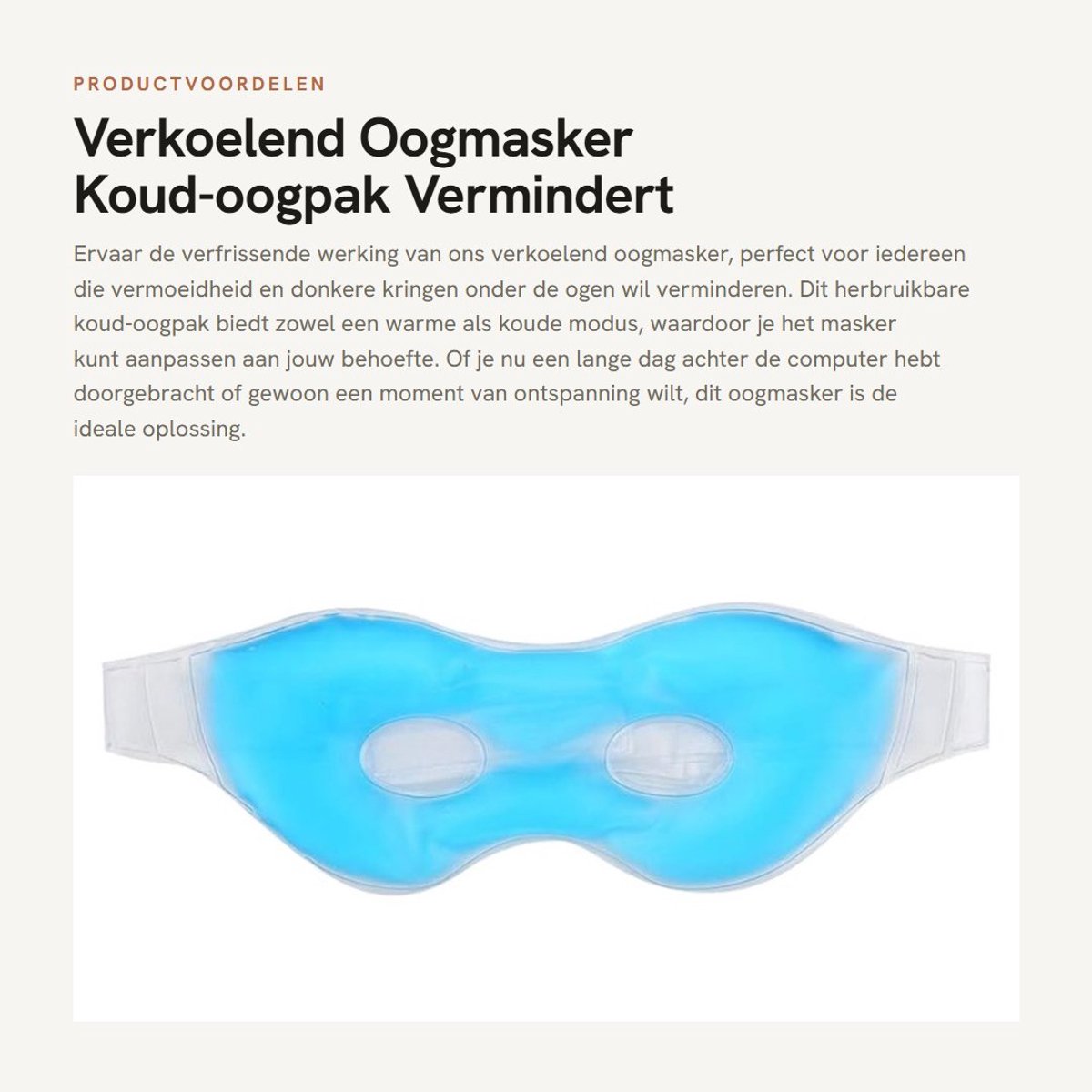 Dailygoods- Oogmasker Herbruikbaar - Koud/warm Kompres - Anti-vermoeidheid - Verlichting Donkere Kringen - Verstevigt Huid - Gemakkelijk Schoon te Maken - Oogcompress