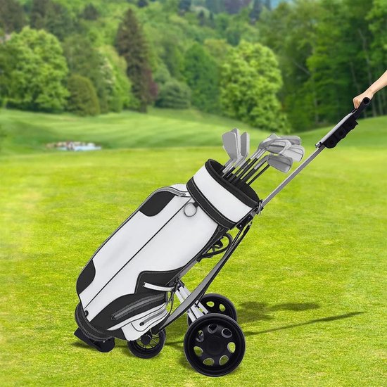 Golfwagen met 3 wielen - Golfkar opvouwbaar - Sportief uitje - Met voetrem - 3 kg lichtgewicht - Zilver Zwart — afbeelding 2
