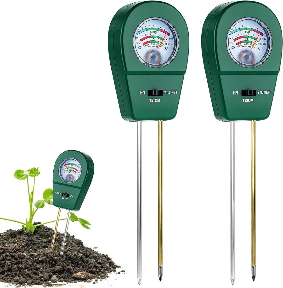 Bodemtesters - Vochtigheidsmeters - Plantenverzorging - 3-in-1 meting - 2 stuks - Groen