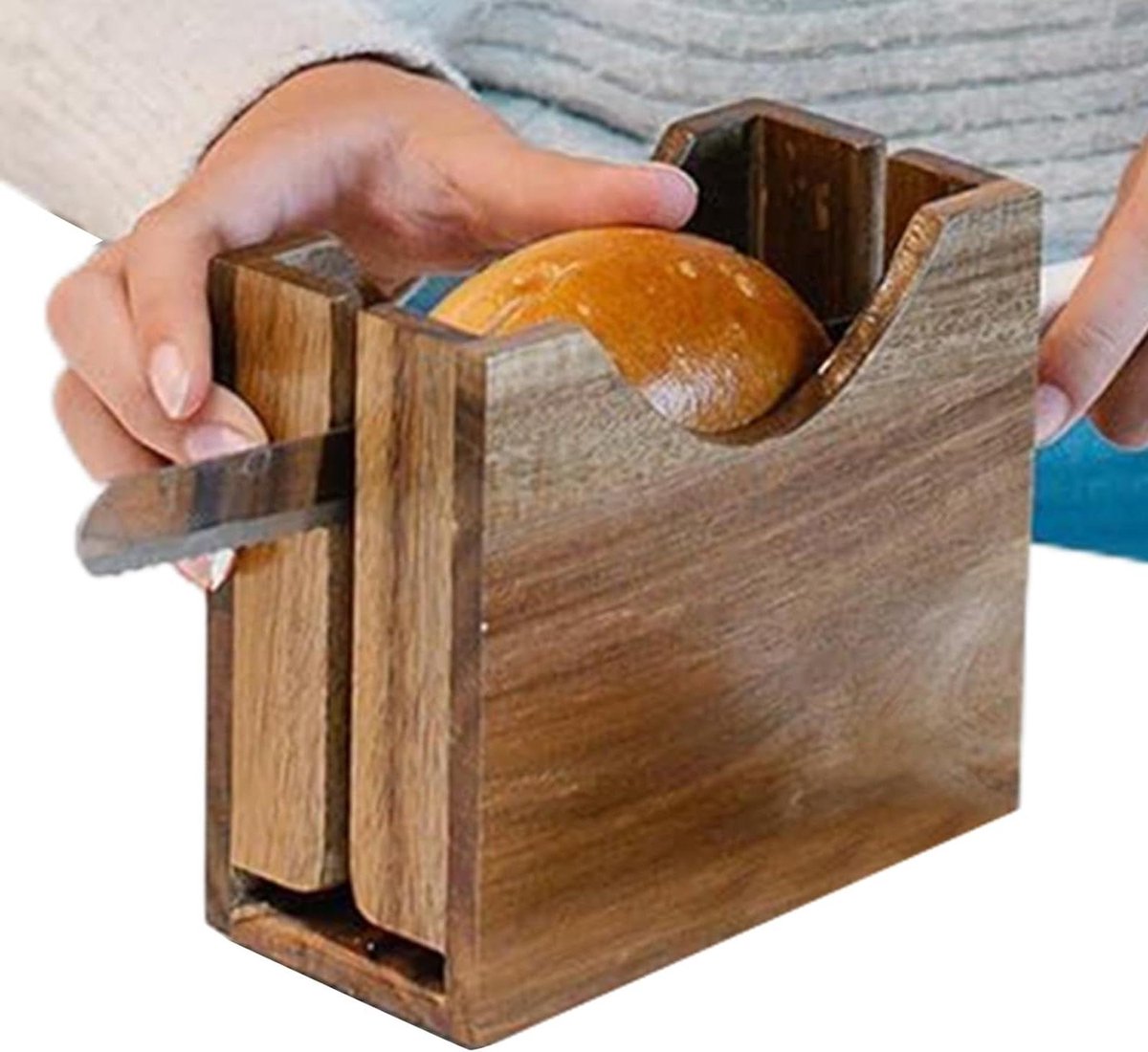 Bagel snijmachine - Brood snijder - Ontbijt bereiden - Antislip onderkant - 14 cm breed - Houtkleur