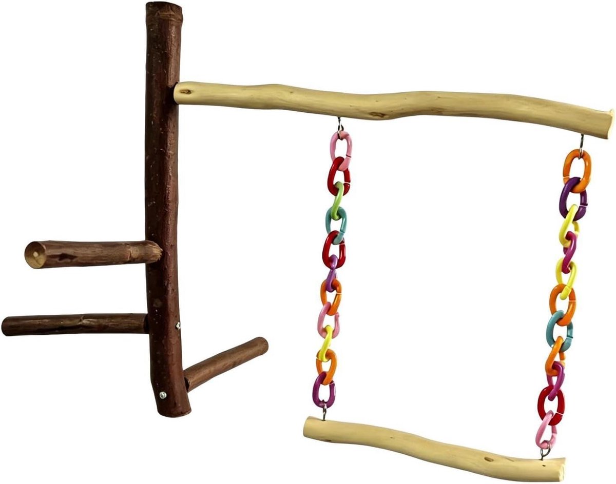 Vogelkooi Accessoires - Houten Speelgoed - Vogel Verrijking - Schommel Ladder Combinatie - 30 cm - Niet gespecificeerd