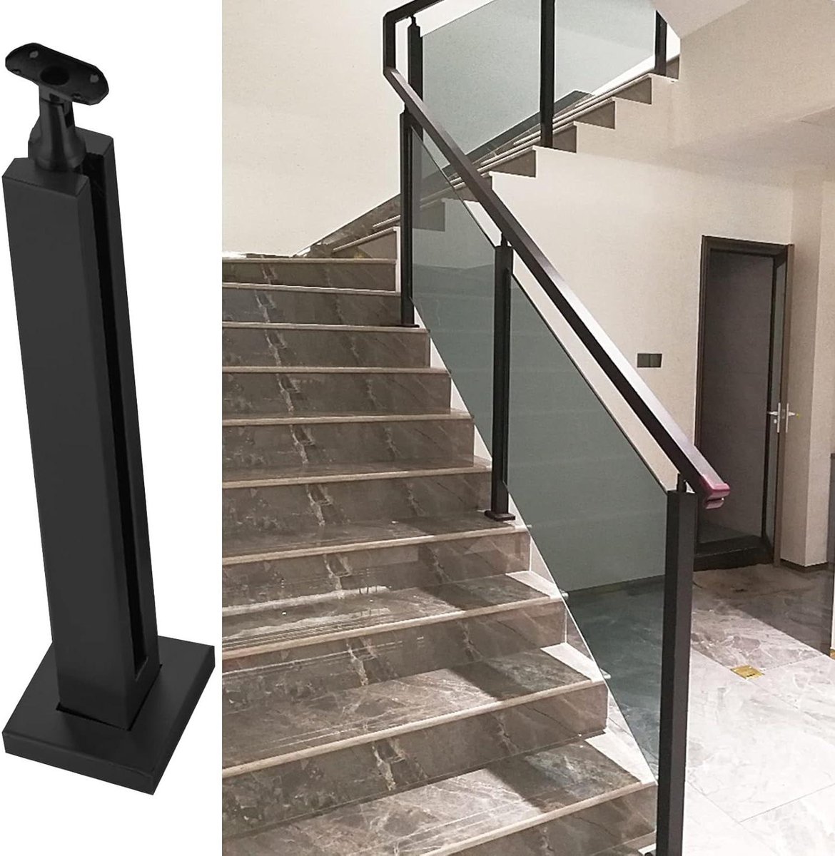 Leuningpalen - Balusterpalen Glas - Binnentrap Afschermen - Roestvrij Staal - Met Glasklemmen - Zilverkleurig