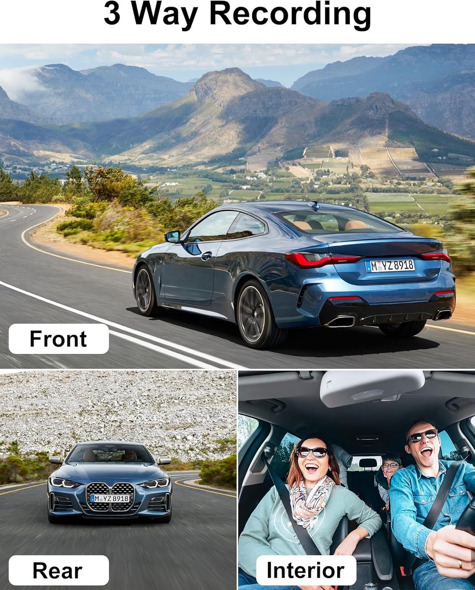Auto Camera Set - Dashcam Recorder - Veilig Rijden - 3 Kanalen Opname - 4 Inch Display - Zwart – foto 3