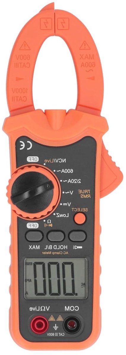 Stroomtang Multimeter - Spanningstester - Elektrische Metingen - True RMS NCV - 600A 35mm - Zwart