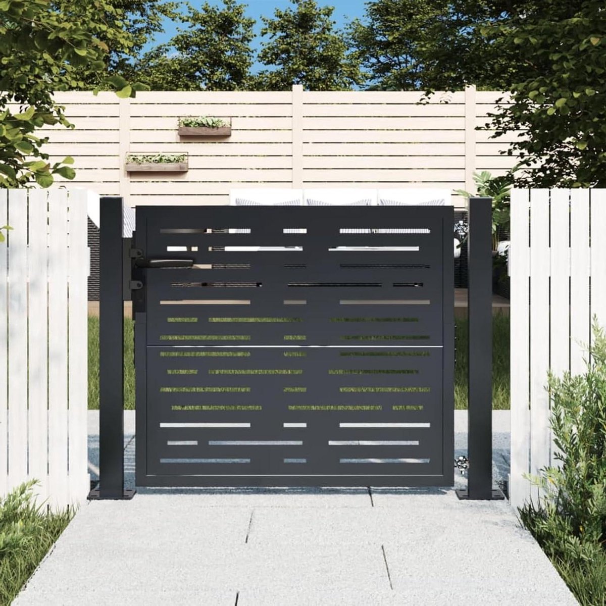 Tuinpoort staal - Hekwerk deur - Perceel afsluiten - Vierkant design - 105x80 cm - Antraci