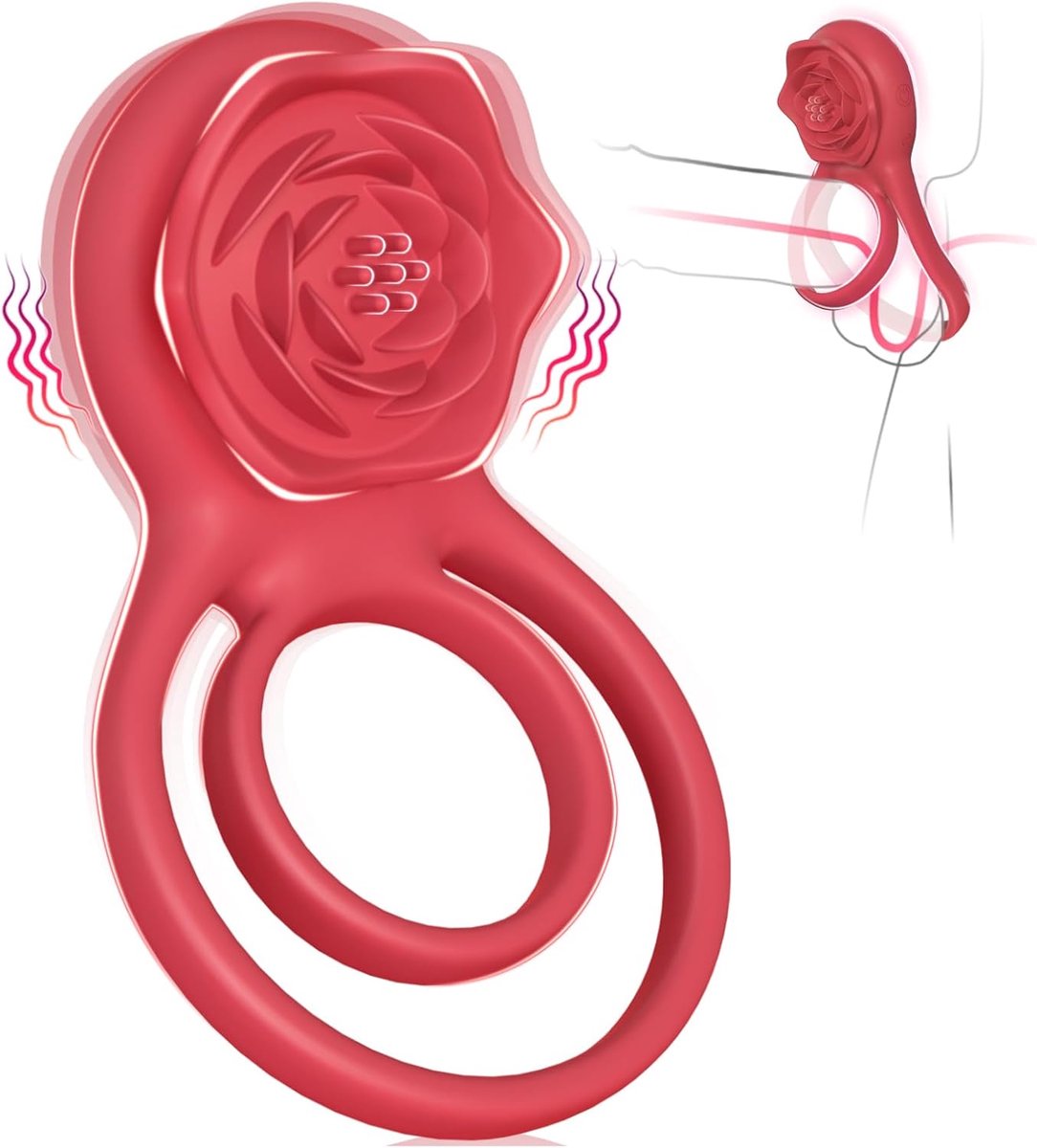 Daity Vibrerende penisring — Met roosvormige clitorisstimulator — Vibrerende penishoes — Seksspeeltje voor volwassenen (mannen & vrouwen) — 7 vibratiestanden — Lichtroze