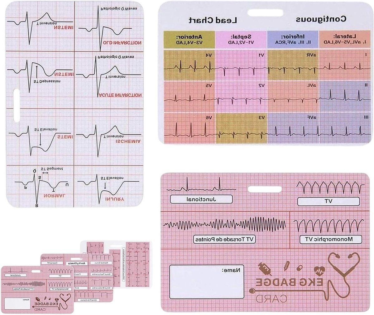 ECG Badge Kaart - Hartslag Referentie - Snelle Ritme Analyse - Waterdicht PVC Materiaal - Creditcard Formaat - Wit