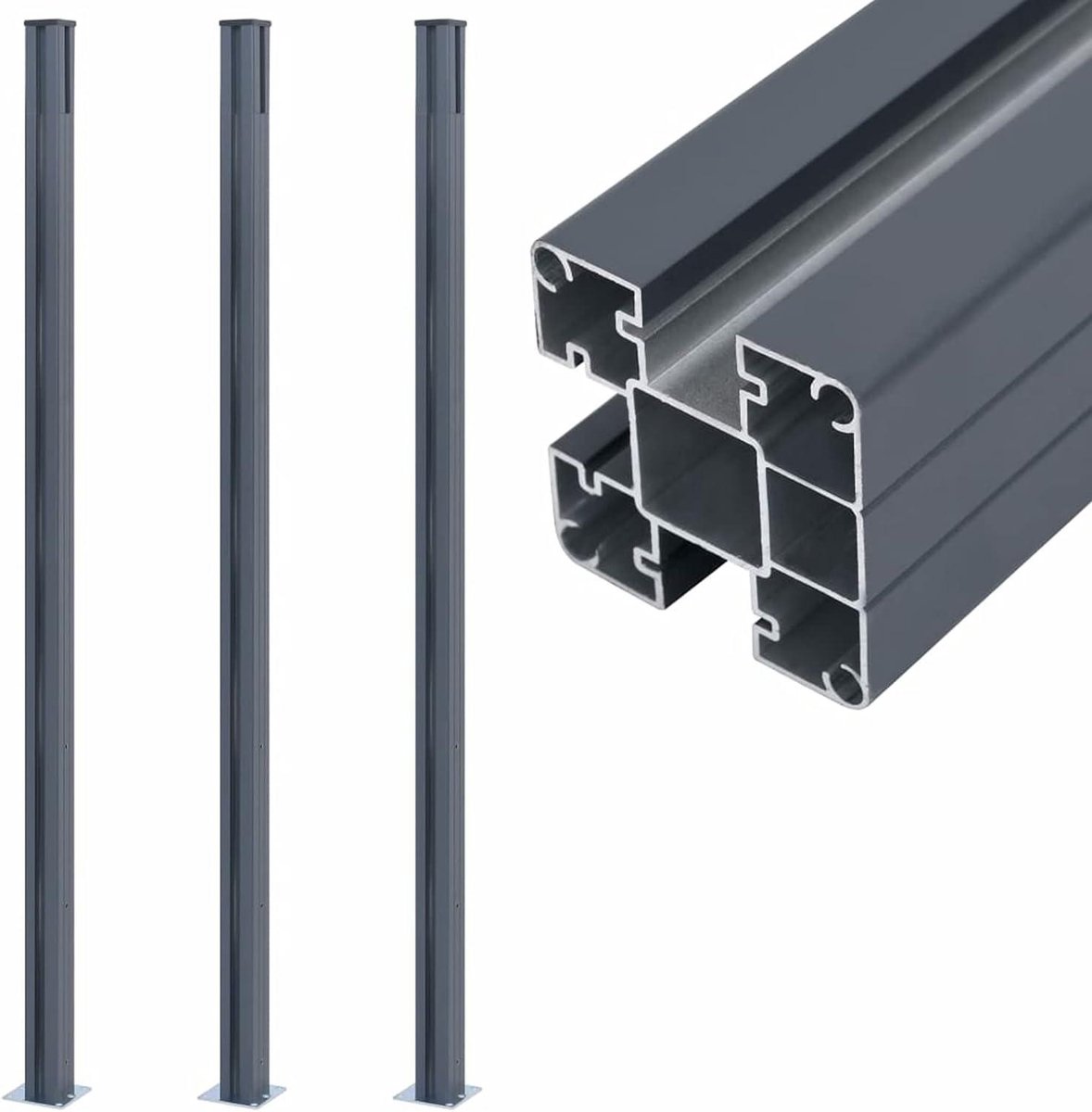 Hekpalen - Tuinafsluiting palen - Tuin omheinen - Weerbestendig aluminium - 185 cm - Donkergrijs