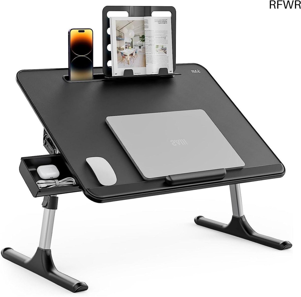 Bedtafel - Laptopstandaard - Lezen en Werken - Verstelbare Hoogte en Hoek - 60 x 40 cm - Zwart