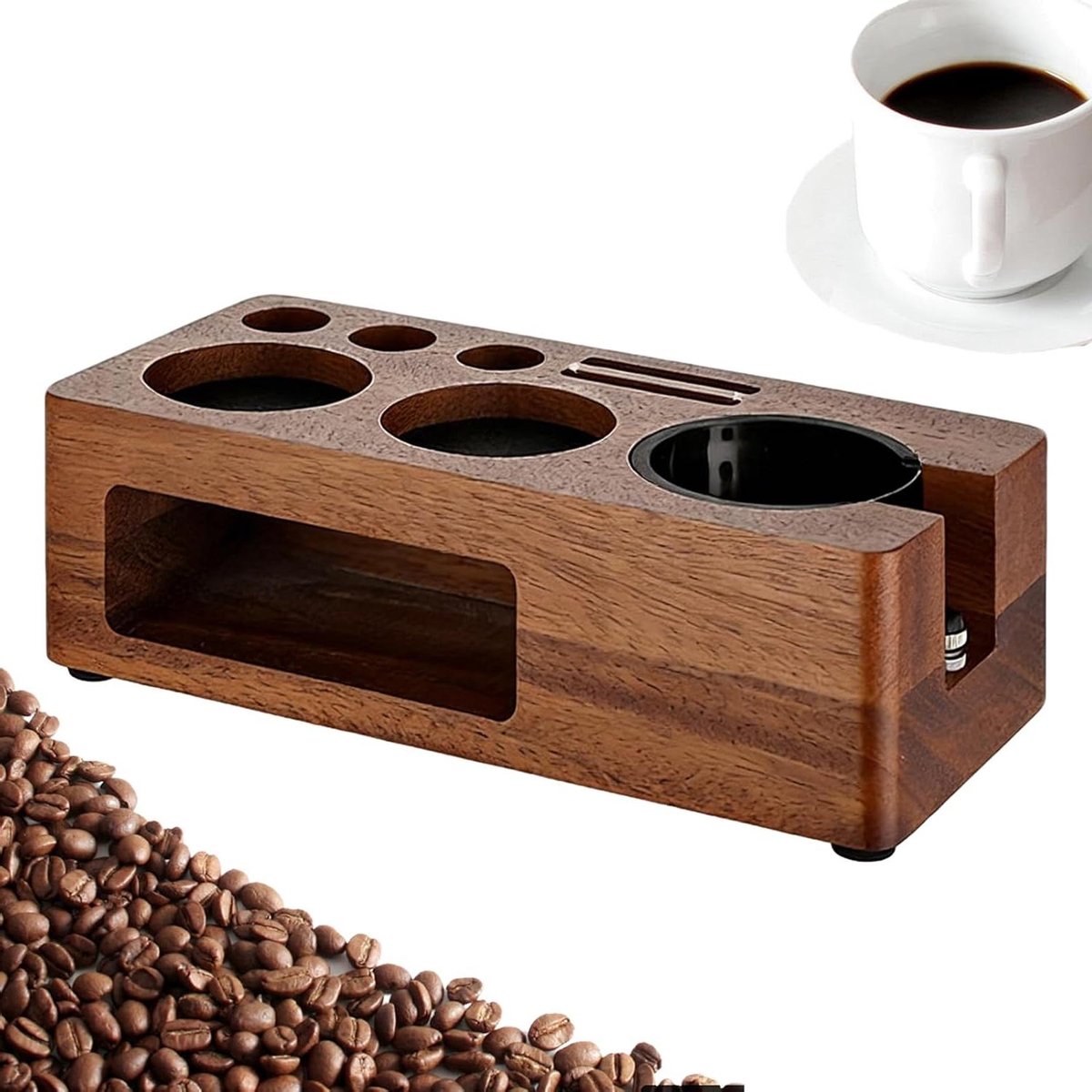 Tamping Station Koffie Houder Espresso Bereiden Antislip Basis 24 x 11.4 cm Walnoot