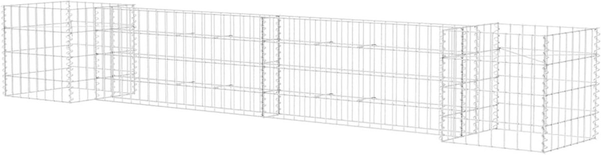 Schanskorf plantenmand - Stenen mand - Tuindecoratie maken - H-vormig ontwerp - 260x40x40 cm - Zilver
