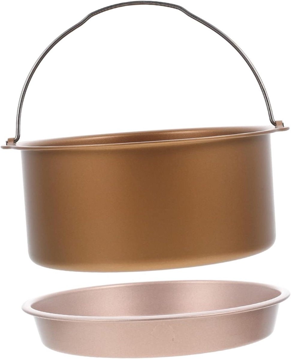Pizzapan met Handvat Bakvorm Taartvat Airfryer Bakken Antiaanbaklaag 19x19x7.5CM Goud