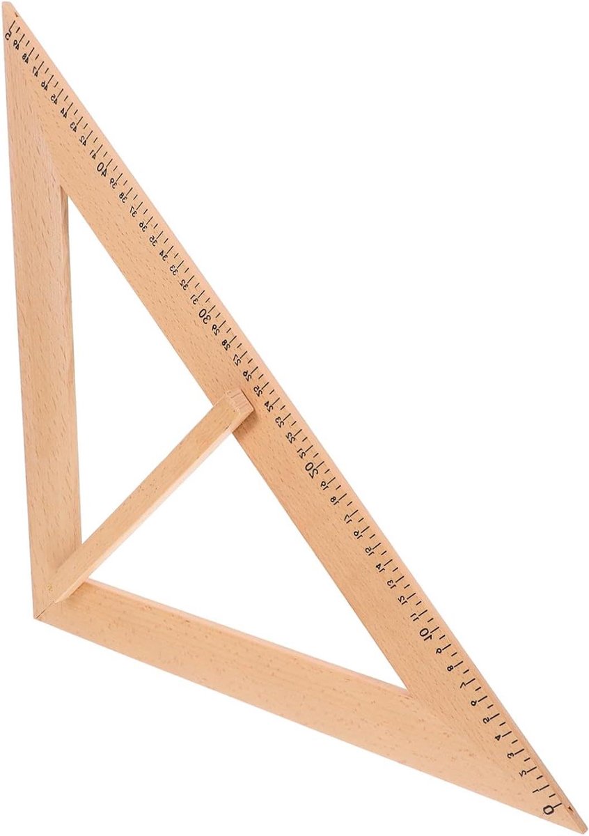 Houten Meetlat - Driehoeksinstrument - Klaslokaal Onderwijs - Met Handvat - 37.5 cm - Lichtbruin