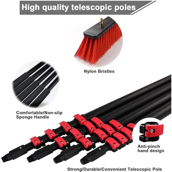 Wasborstel met telescoopsteel, telescopische wasborstel, reiniging van fotovoltaïsche en zonnepanelen, reinigingsapparaten, uittrekbare reiniger, voor het reinigen van ramen (10,8 m) — afbeelding 5