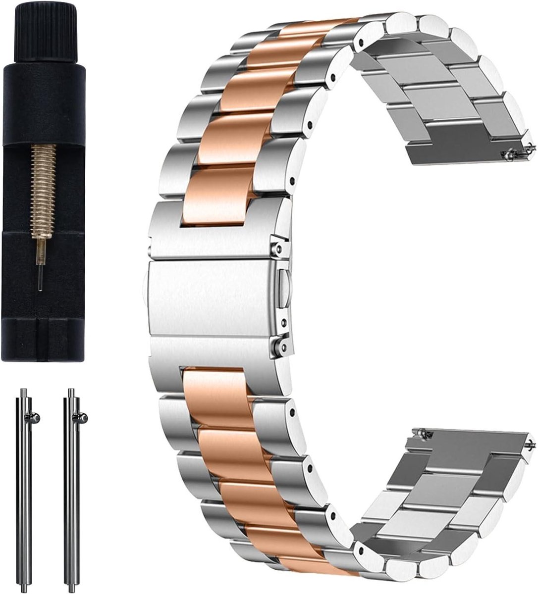 22 mm metalen armband voor Garmin Forerunner 570 47 mm / Forerunner 265/255 / Garmin Venu 3 45 mm / Venu 2 / vivoactive 4, roestvrijstalen reservearmband voor dames en heren - zilver en