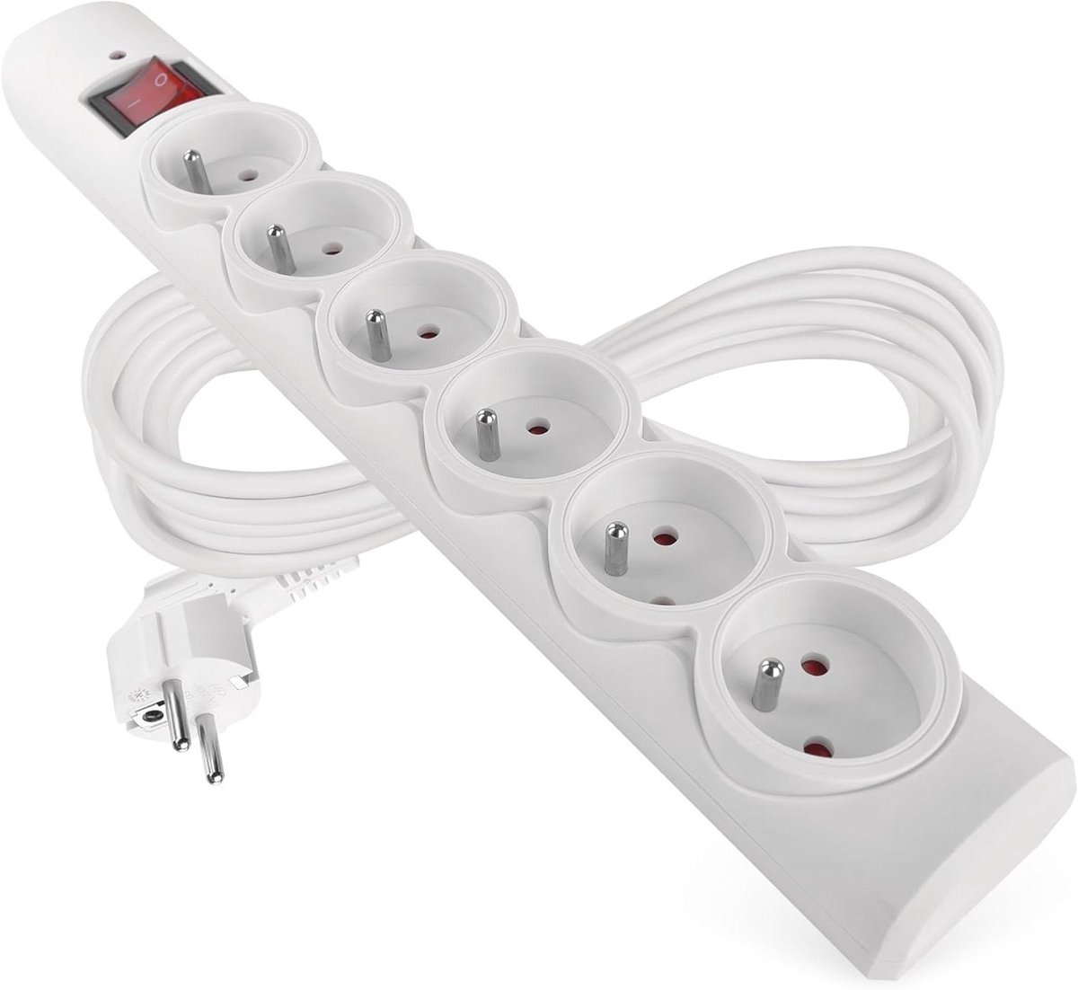 Overspanningsbeveiliging Stekkerdoos - Stroomverdeler - Apparaten Beveiligen - 6 Franse Stopcontacten - 5m Kabel - Wit
