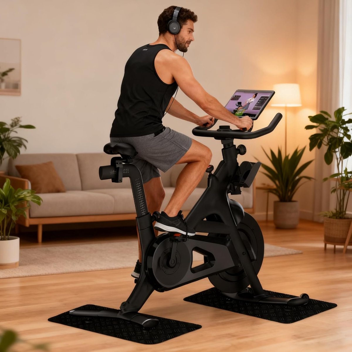 Fietsmat Binnenshuis - Oefenmat Hometrainer - Vloer Beschermen - Dubbelzijdig Opvouwbaar - 63x30 cm - Zwart
