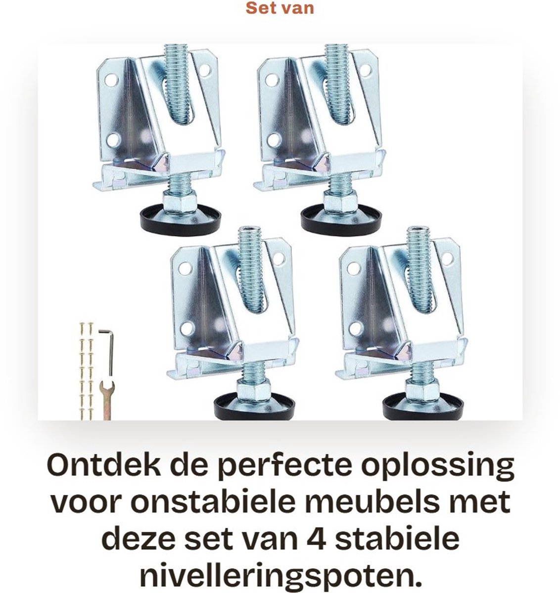 Dailygoods- Nivelleringspoten set van 4 - Stabiele meubelpoten - Verstelbare meubelpootjes M10 - Draagvermogen 1000 KG - Eenvoudig te installeren - Beschermt meubels