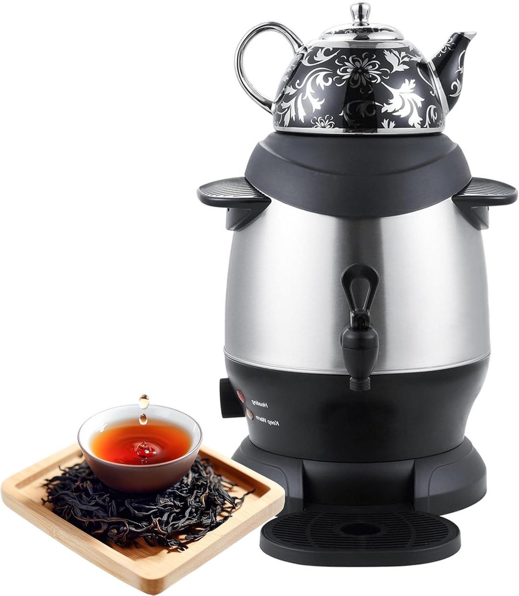 Elektrische Theemaker - Samovar Waterkoker - Thee Zetten - Dubbele Pot - 4L + 1L - Zilver