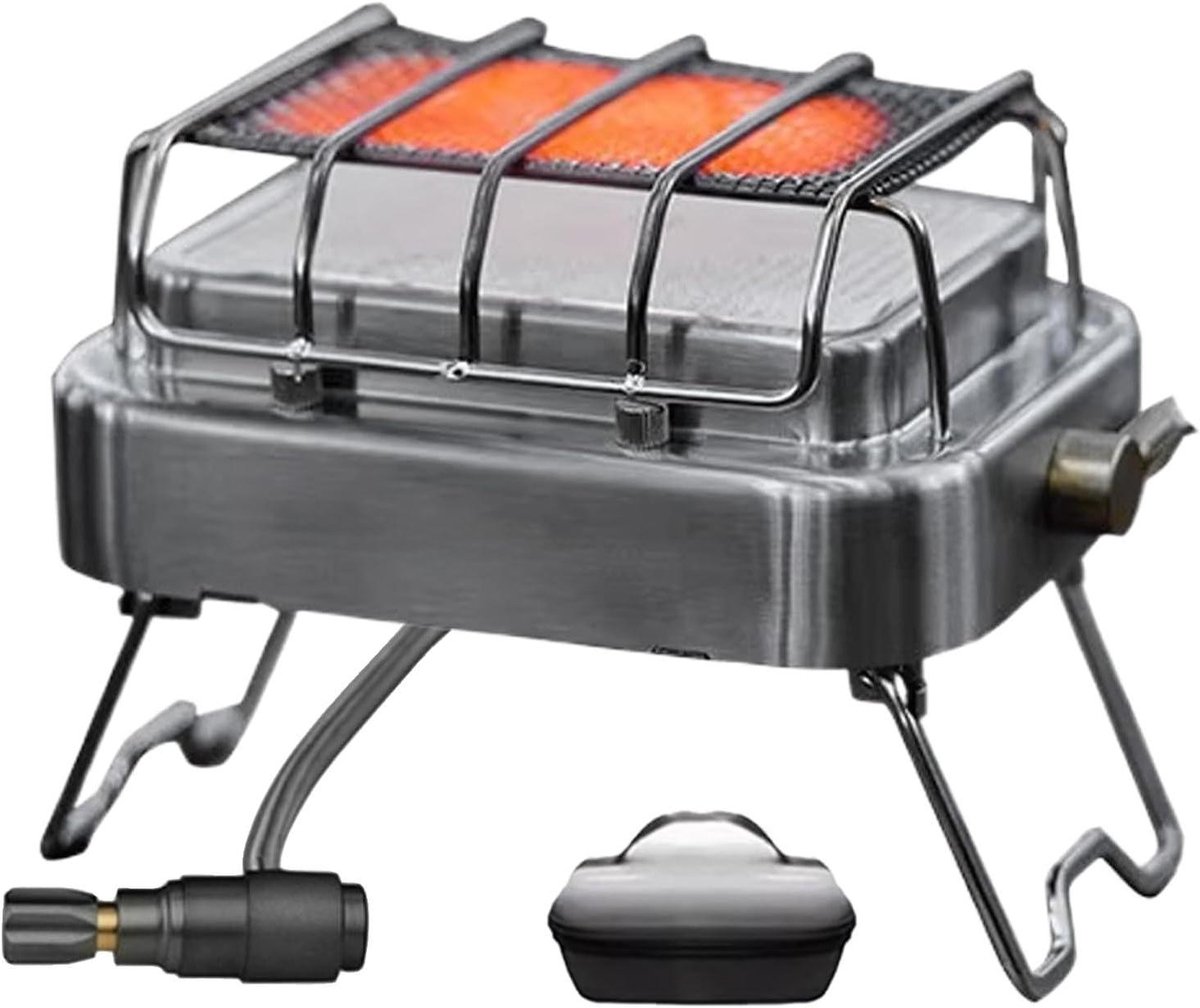 Campingverwarming voor, roestvrij staal, 2-in-1 keukenfornuis, klein propaanfornuis, voor outdoor, wandelen, terras, garage, dierobservatie, 1-2 personen