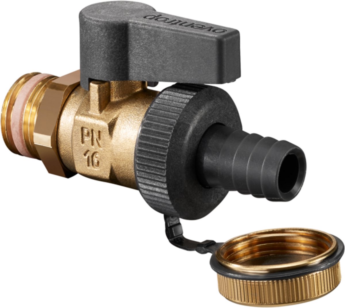 OVENTROP KFE-kogelkraan Optiflex met buitendraad PN 16, met kunststof slangaansluiting, zonder individuele verpakking DN 15, G 1/2, 1033315