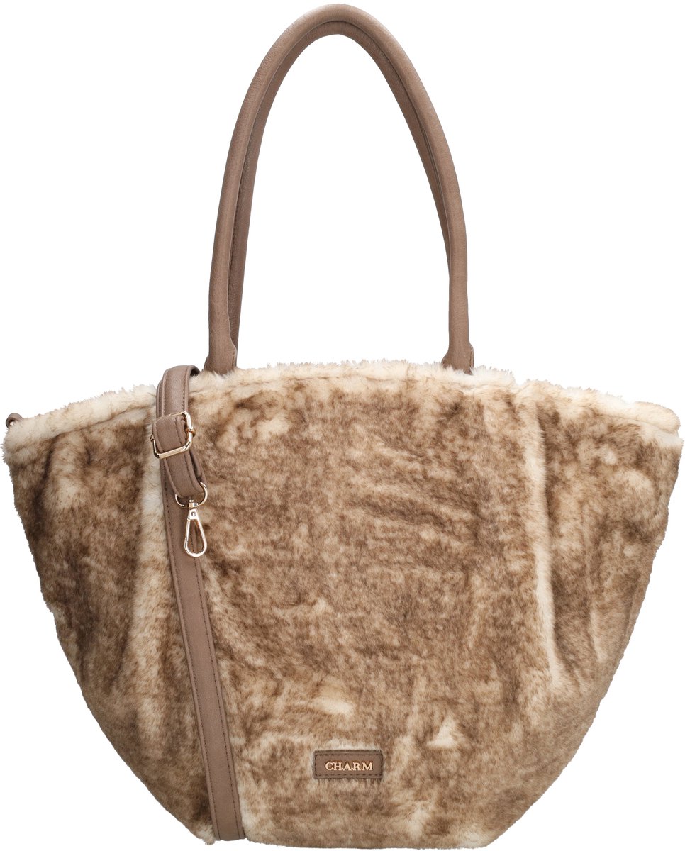 Charm London Dubai Deluxe Shopper - Shopper Tas - Bont - Schoudertas - Verstelbare Schouderband - Dames Tas - Tote Bag - Dames Tas - Taupe