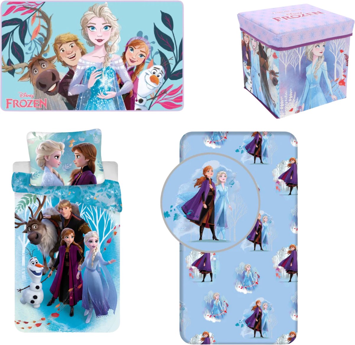 Frozen slaapkamerset; vloerkleed, dekbedovertrek, hoeslaken en opbergbox / stoel