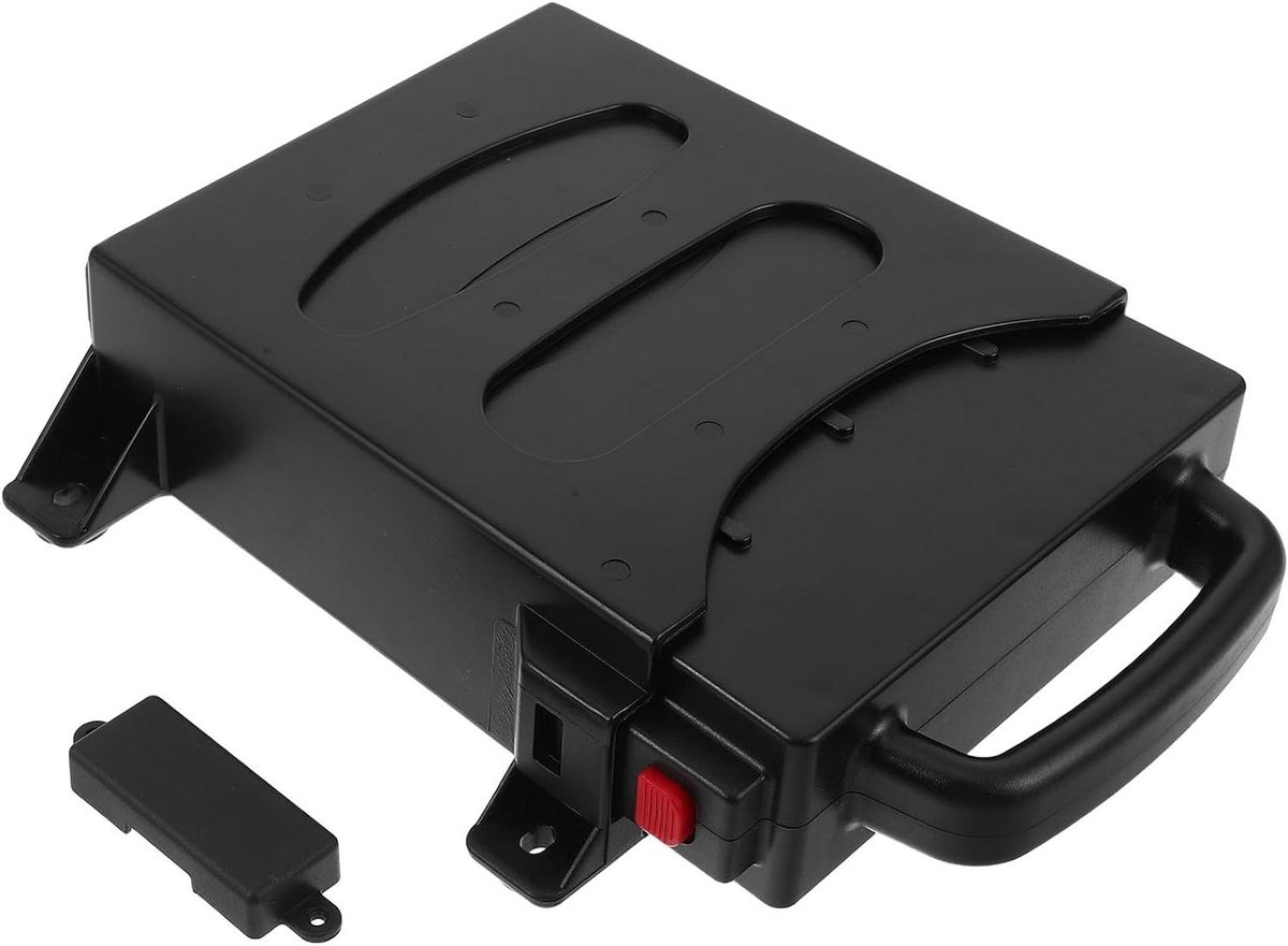 Accuhouder voor rolstoel: Accuhouder voor elektrische scooter – Uittrekbare kunststof behuizing – Veilige ophanging aan de zijkant – Zwarte opbergruimte, geschikt voor 16A