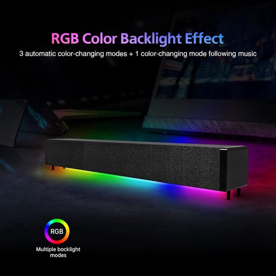Soundbar met afstandsbediening - Kleine luidspreker - Muziek en film - Kleurveranderende lichten - 43.5 cm - Zwart — afbeelding 3