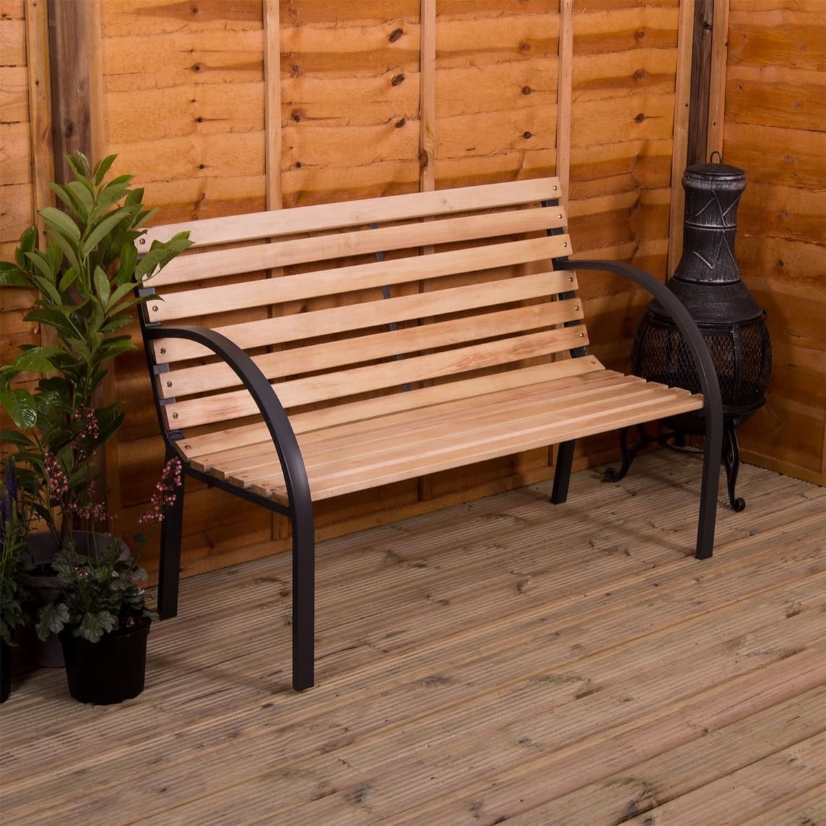Tuinbank Hout - Buiten Zitten - Ontspannen Buiten - Stevig Stalen Frame - 120 cm Breed - Natuurlijk Hout