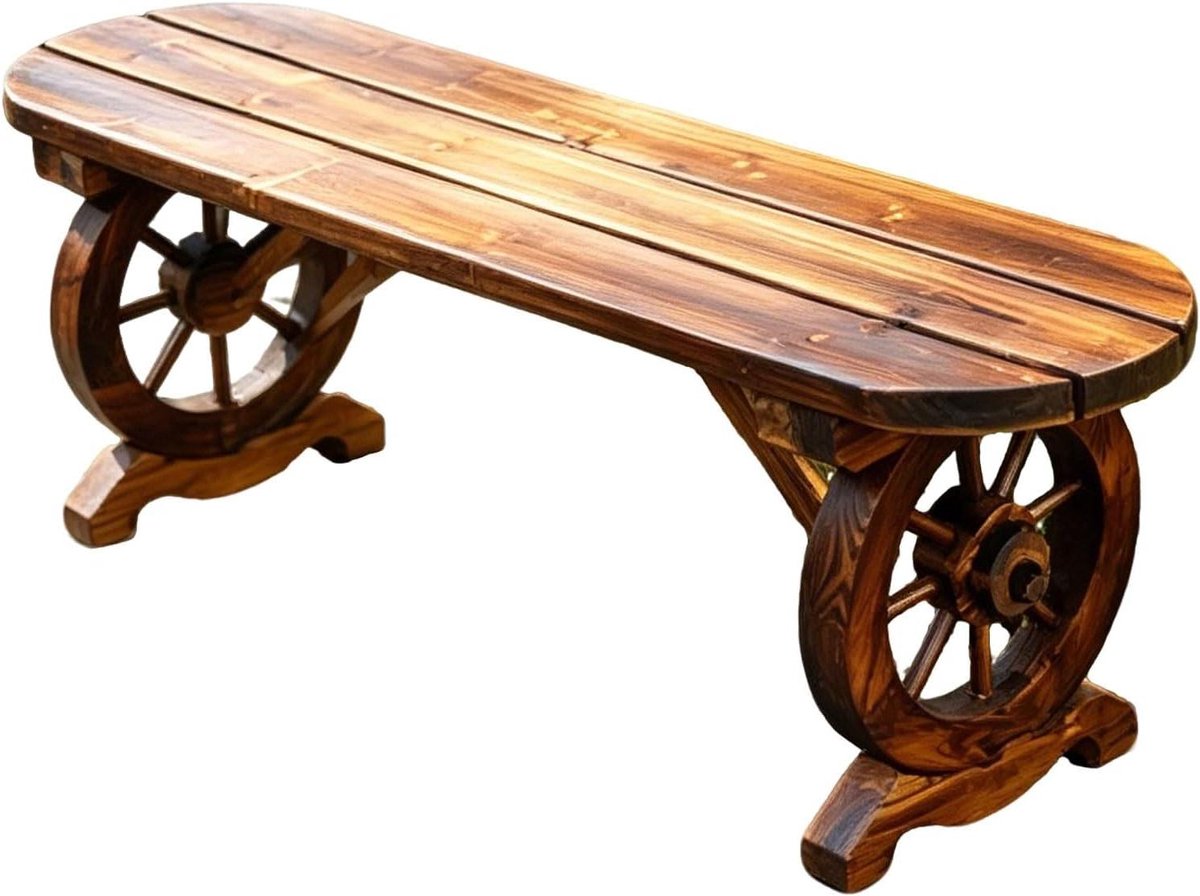 Buitenbank Massief Hout - Tuinbank Wagonwiel - Buiten Zitten - Weerbestendig Ontwerp - 140 cm Lengte - Bruin