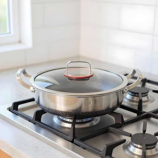Saute Pan with Lid - Nonstick Double Handle Skillet for Home Restaurant Cooking | Stainless Steel Frying Pan Big Cooking Pans for Searing Stir-Fry Baking Omelette Fish Eggs Pancakes — afbeelding 2