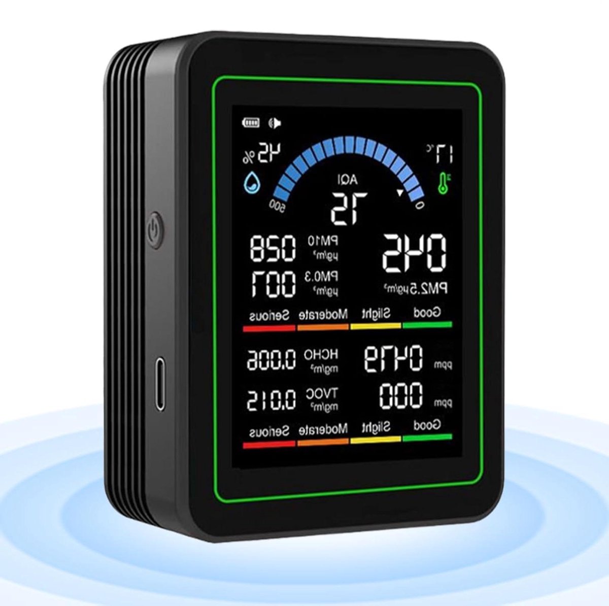 Luchtkwaliteit Meter - Lucht Monitor - Binnenklimaat Controleren - Historische Data - Compact Formaat - Zwart