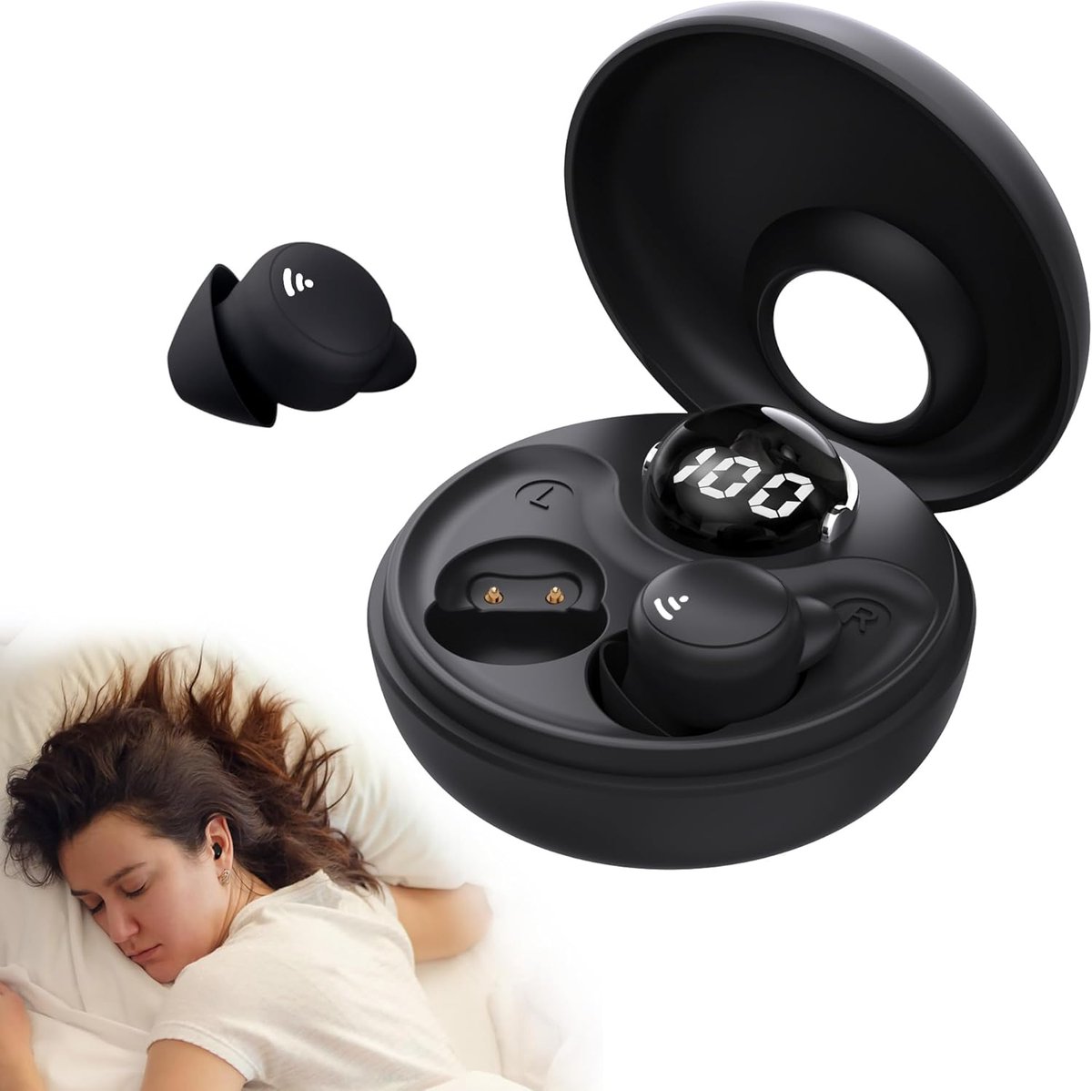 carmdering - Slaap Oordopjes - Mini Slaaphoofdtelefoon - Draadloze In-Ear Headsets - Zijslaper Comfort - Digitale Batterijindicator - Vloeibaar Silicoon - Huidvriendelijk Design - Geluidsisolatie Voor Rust - zwart-1 Set
