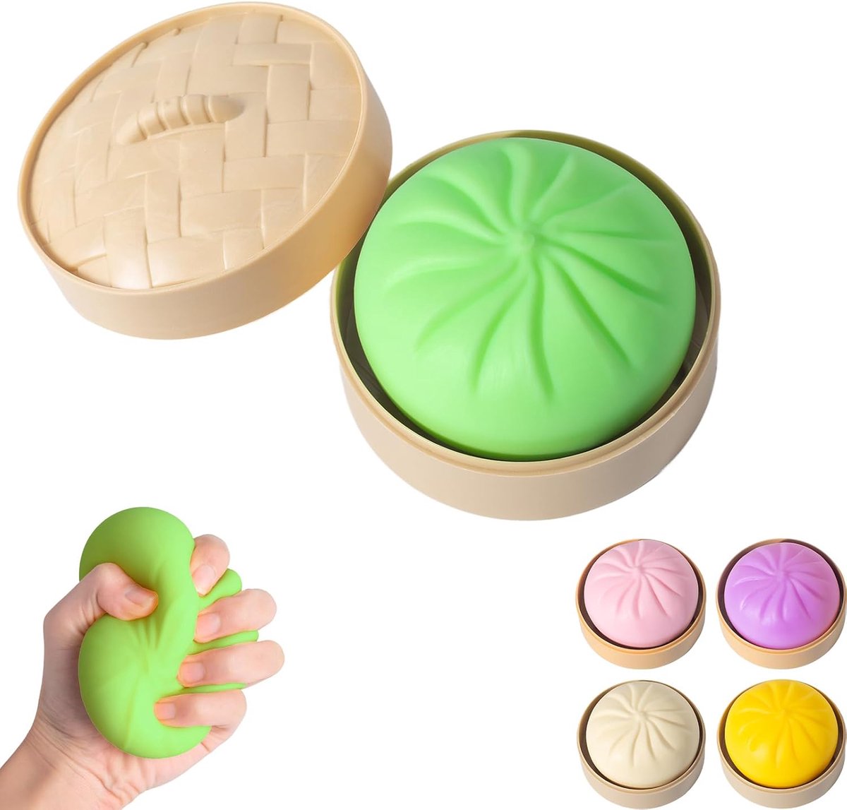 OLOEY Dumpling Squishy-​​Mystery Squishy Dumpling-doos-Fidget Toys voor volwassenen en tieners-Sensorisch stressbal-knijpspeelgoed voor stressverlichting(Groen)
