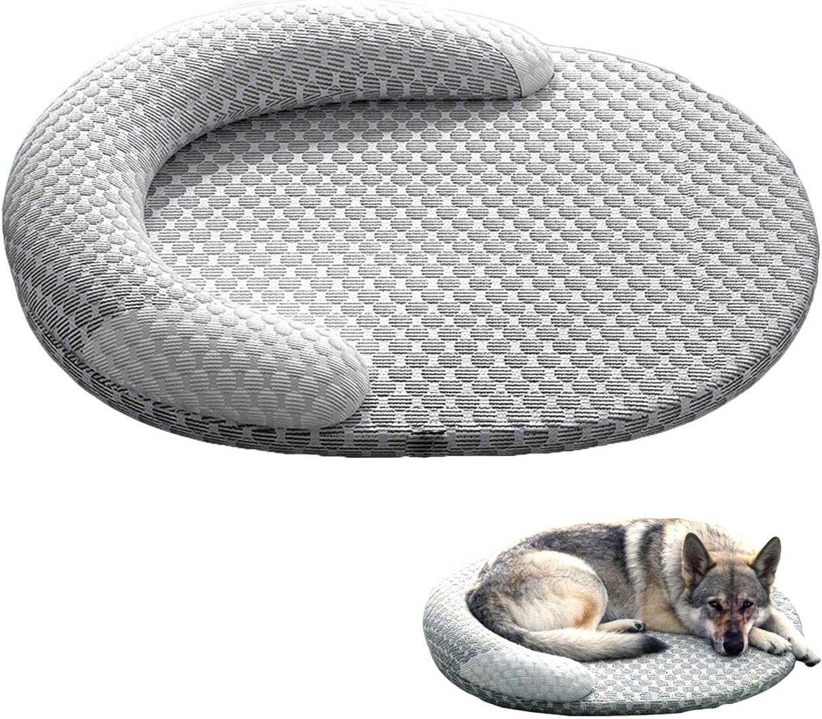 OLOEY Zomers verkoelend kattenbed voor binnenkatten-orthopedisch hondenbed met nekondersteuning-ademend en wasbaar huisdierbed met antisliponderkant-Rustgevend knuffelbed voor katten-honden-puppy's en kittens-Grijs(M)