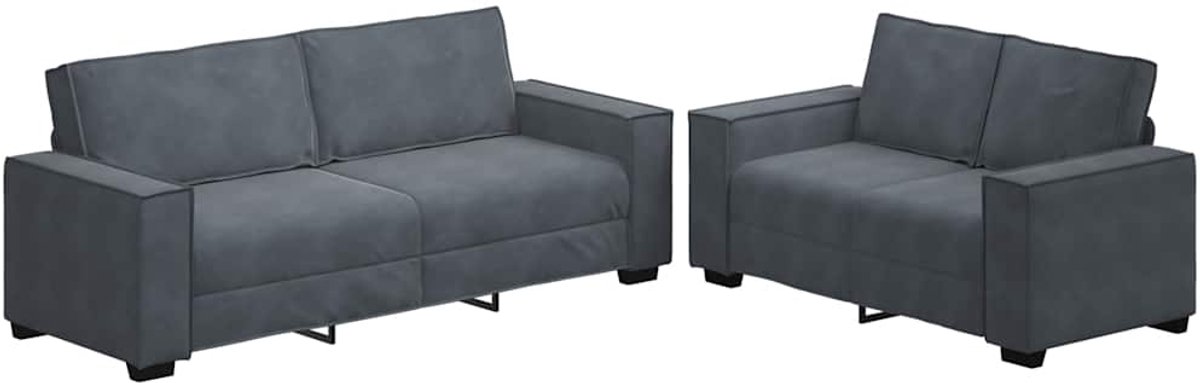 vidaXL - 2-delige - Loungeset - met - kussens - fluweel - donkergrijs