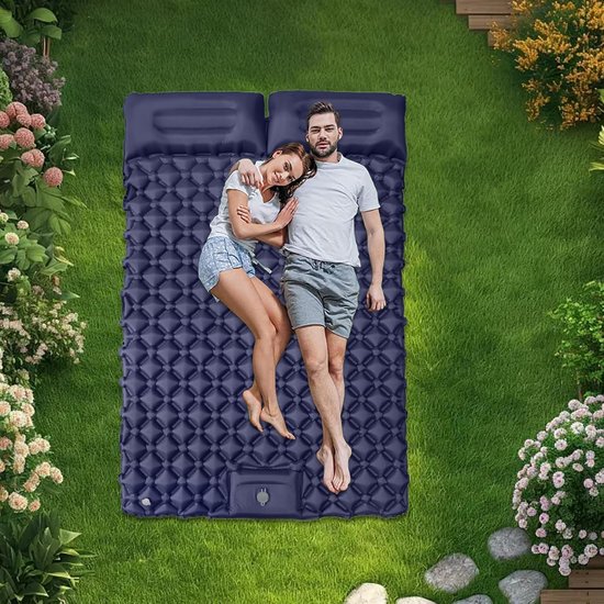 Dubbele slaapmat - Luchtkussen matras - Kamperen en outdoor - Snel opblaasbaar - 190 x 120 cm - Donkerblauw — afbeelding 4