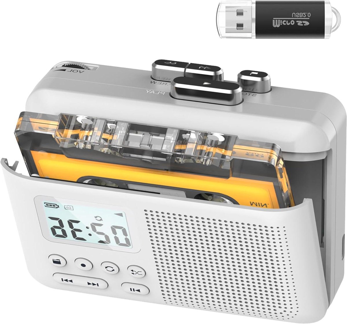 Gracioso Draagbare Cassettespeler/-recorder Converter, Cassette naar MP3 via SD-kaart, Walkman Cassettebandspeler met 1000 mAh Oplaadbare Batterij, Ingebouwde Microfoon & Luidspreker