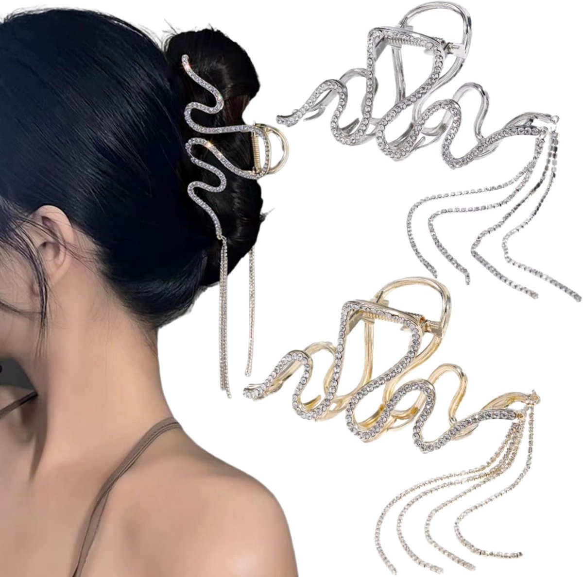Grote haarklemmen voor dik haar - Metalen klauw clips met strass
